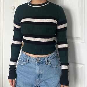 Bershka Forest Green Knitwear with Cream Accent